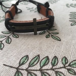 Black Leather cross Bracelet